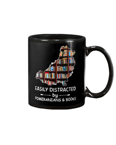 Easily Distracted By Pomeranians And Books Mug Gifts For Birthday, Anniversary Ceramic Coffee 11-15 Oz