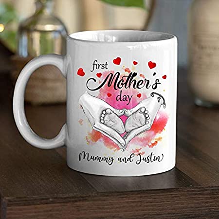 Personalized Custom First Mother's Day 2021 Mug, First Time Mom Mug, New Mom Mug, Gift For New Mom Mug, New Mommy Mug, Backgroud Pink Mug For Mom